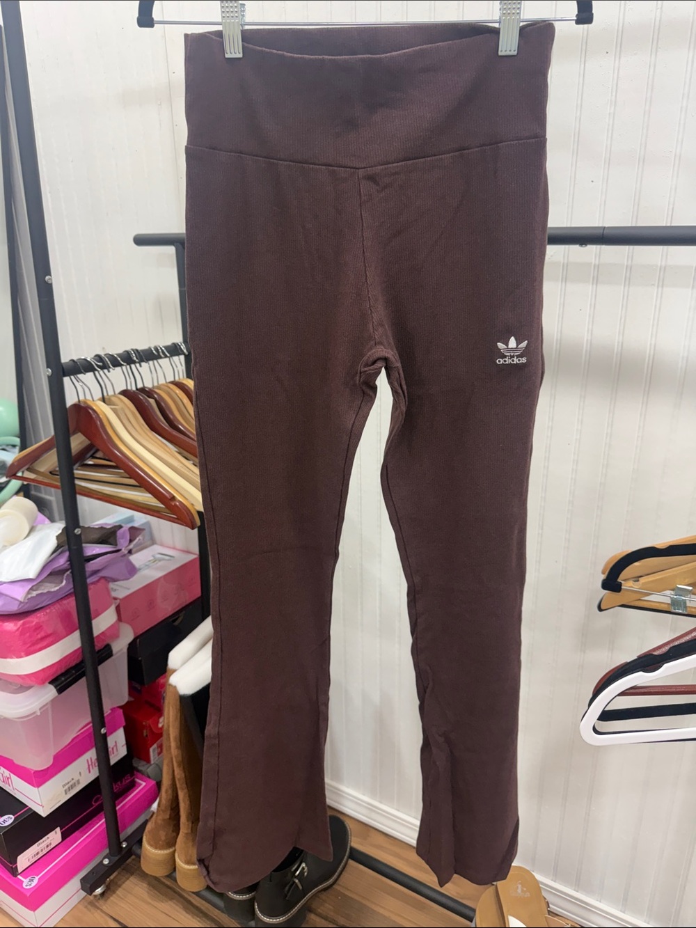 Like New adidas Brown High-Waist Bootcut Leggings with Trefoil Logo Womens Large